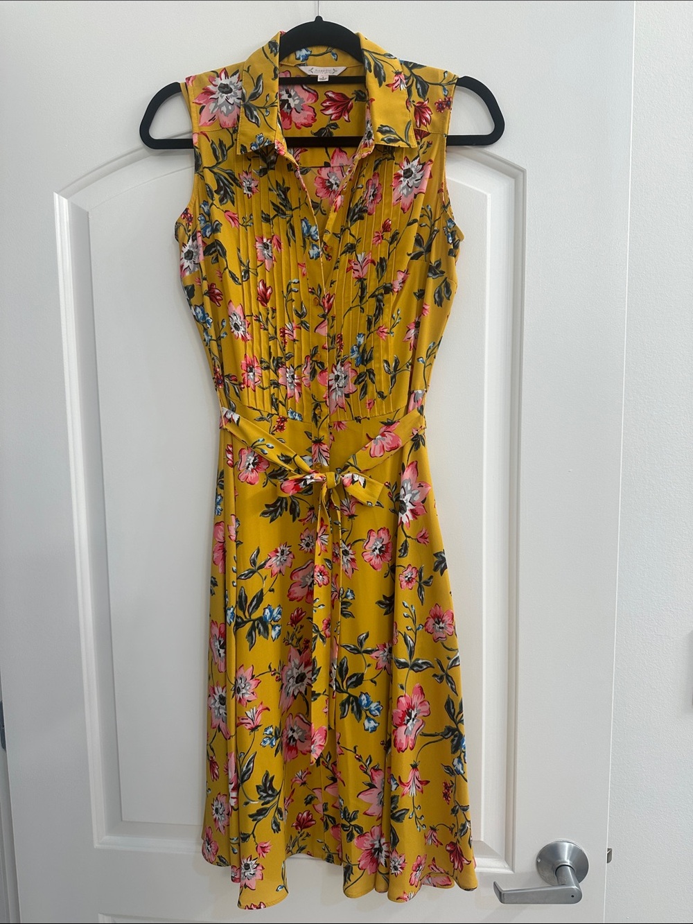 Nanette Lepore Yellow Floral Sleeveless Tie-Waist Dress